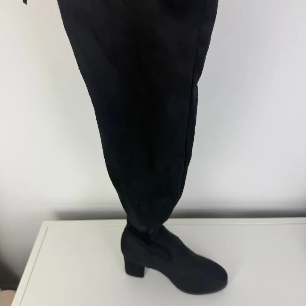 NWOB Womens Fashion Over The Knee Faux Suede Block Heel Black Boots 240 US 7